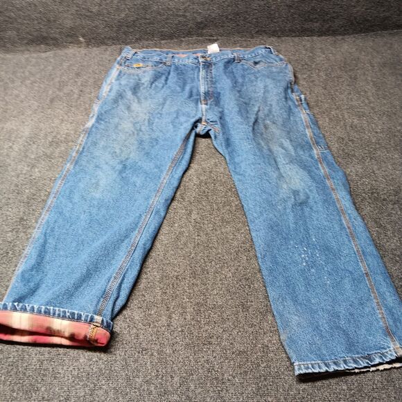 Berne Carpenter Jeans Men 42x30 Blue Flannel Lined Workwear Pants - Picture 3 of 13